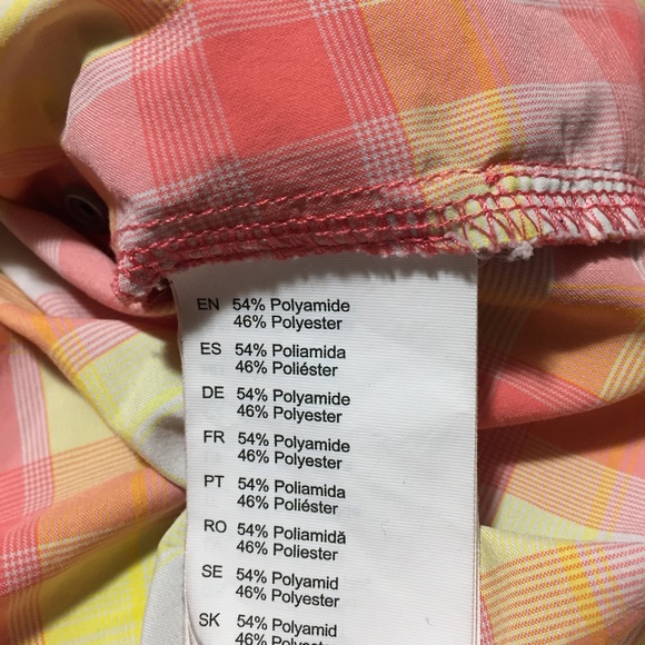 Helly Hansen Plaid Snap Button Shirt Women’s S Pink Yellow 1/2 Sleeve Collarless - Picture 8 of 9